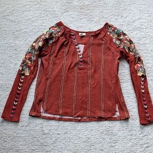 Embroidered Rust Long Sleeve Top